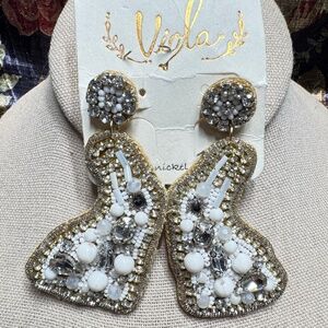 Viola Brand Bling Beaded Felt Fun Bunny Earrings Made In India Fun for Easter Ho